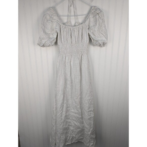 Faithfull the Brand linen White Midi Dress polka dot size 6 - Picture 7 of 14
